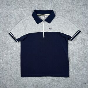 Lacoste 1/4 Zip Polo Shirt Boys Size 10 Color Block Navy Blue Cotton Preppy Croc